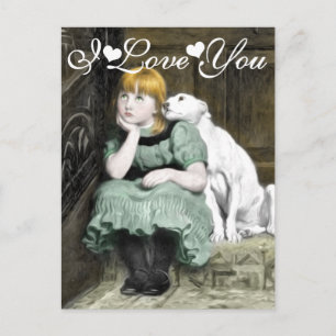 Carte Postale Chien Adoring Girl Victorian Peinture Je Vous Aime