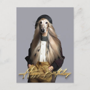 Carte Postale Chien afghan cheveux blonds en pantalon Joyeux ann