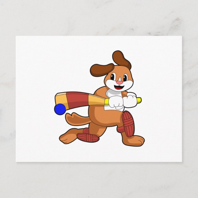 Carte Postale Chien au cricket avec batte de cricket (Devant)