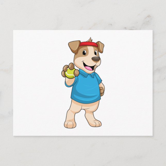 Carte Postale Chien au tennis avec balle de tennis (Devant)