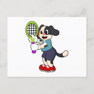 Carte Postale Chien au tennis avec raquette de tennis