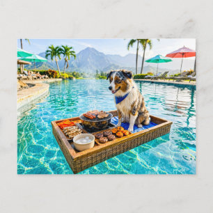 Carte Postale Chien avec flotteur de barbecue