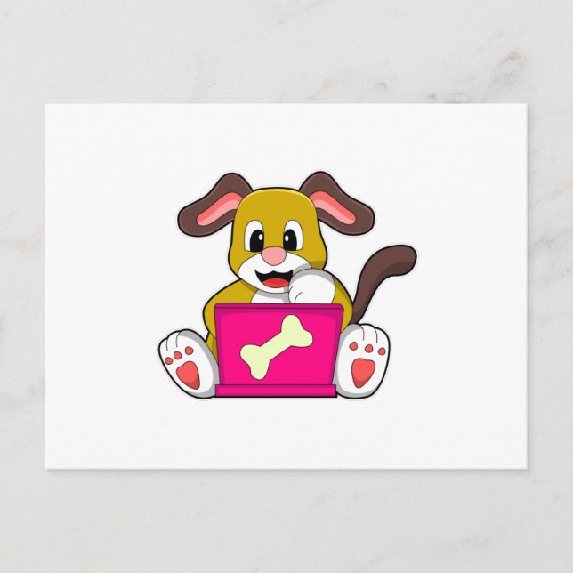 Carte Postale Chien avec ordinateur portable (Devant)