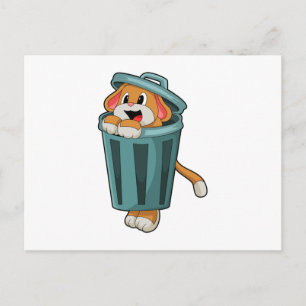 Carte Postale Chien avec poubelle