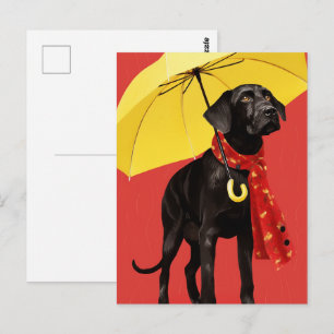 Carte Postale Chien avec un parapluie jaune