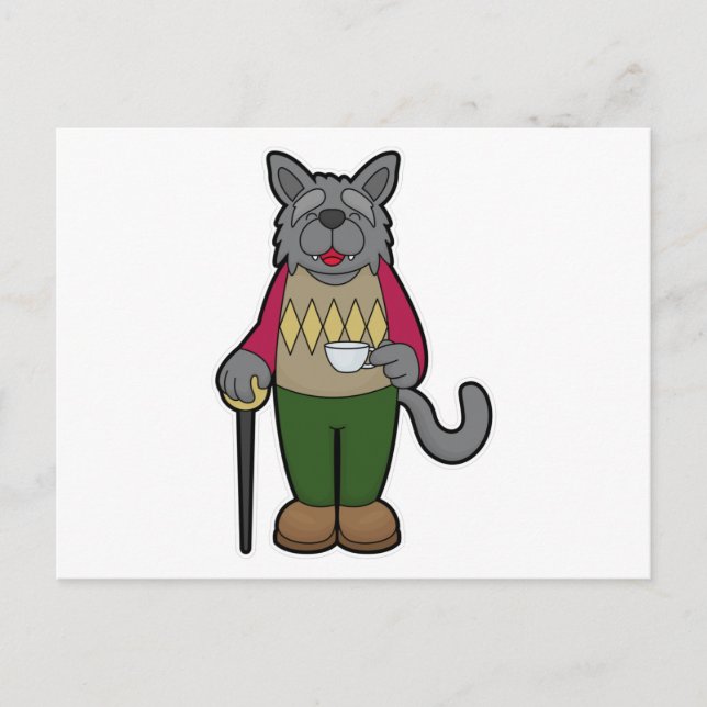 Carte Postale Chien avec une tasse de café (Devant)