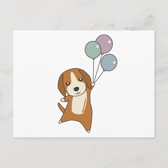 Carte Postale Chien beagle Monte Avec Des Ballons (Devant)