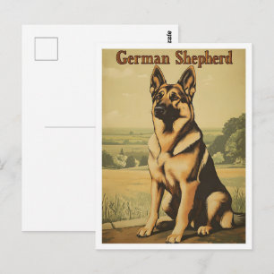 Carte Postale Chien Berger Allemand Art Vintage