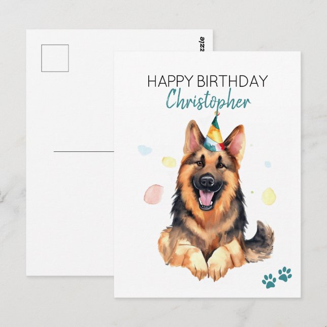 Carte Postale Chien berger allemand Personnalisé Joyeux annivers (Devant / Derrière)