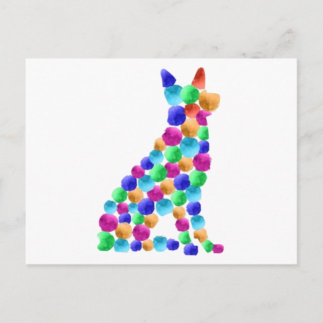 Carte Postale Chien berger allemand Watercolor paint dot art (Devant)