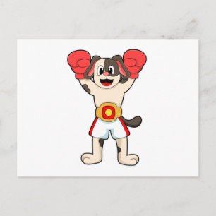 Carte Postale Chien champion de boxe avec gants de ceinture et d