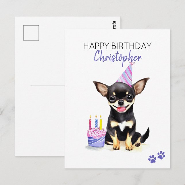 Carte Postale Chien Chihuahua Personnalisé Joyeux Anniversaire  (Devant / Derrière)