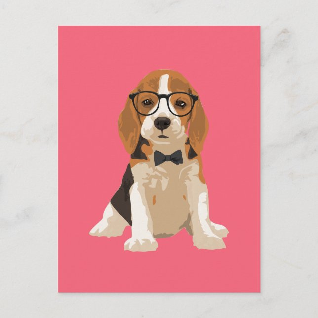 Carte Postale Chien chiot Beagle mignon Hipster pour Amoureux de (Devant)