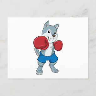 Carte Postale Chien comme boîte avec gants de boxe