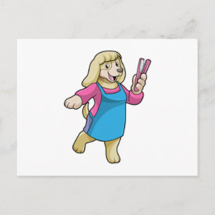 Carte Postale Chien comme coiffeur avec peigne