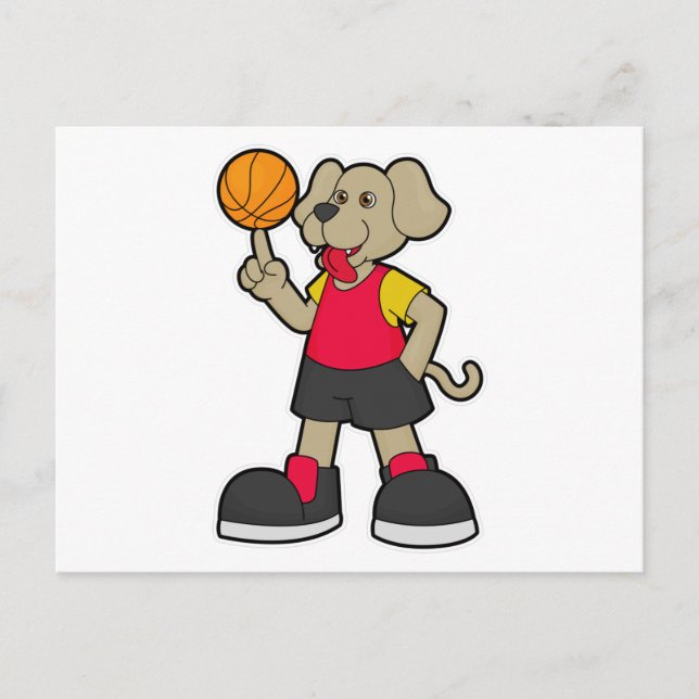 Carte Postale Chien comme joueur de basket-ball avec basket-ball (Devant)
