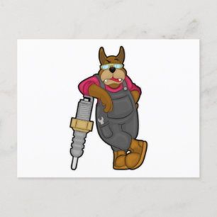 Carte Postale Chien comme mécanicien avec bougie