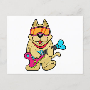 Carte Postale Chien comme musicien avec guitare