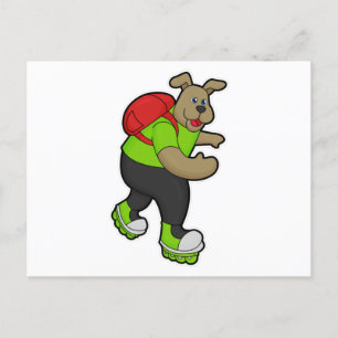 Carte Postale Chien comme patineur avec Patins en ligne et sac à
