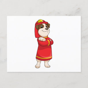 Carte Postale Chien comme pompier avec casque