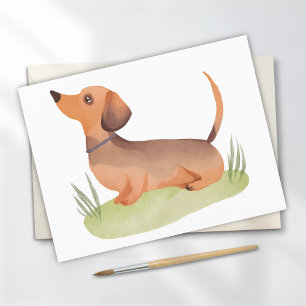 Carte Postale Chien Dachshund   Aquarelle de chien mignonne