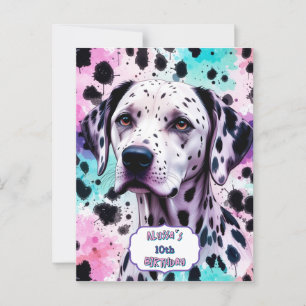 Carte Postale Chien Dalmatien Rose Violet Turquoise Anniversaire