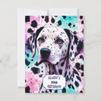 Carte Postale Chien Dalmatien Rose Violet Turquoise Anniversaire