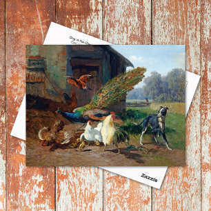 Carte Postale Chien dans la coop de poulet