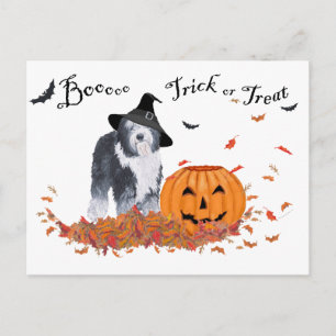 Carte Postale Chien de berger anglais ancien Halloween