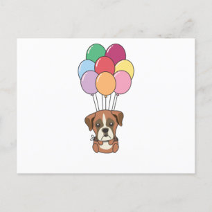 Carte Postale Chien De Boxe Mouches Avec Ballons Colorés