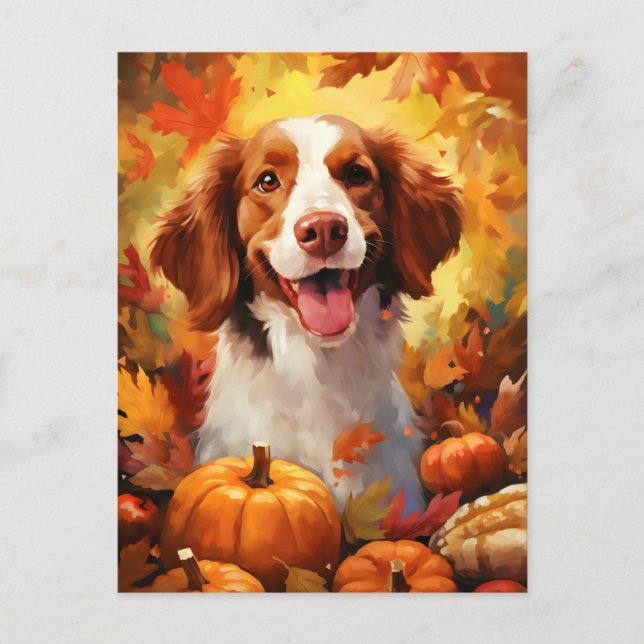 Carte Postale Chien de Bretagne Action de grâce d'automne  (Devant)