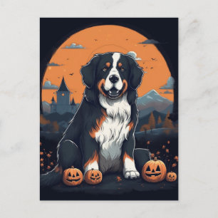 Carte Postale Chien de Montagne bernois Halloween orange noir