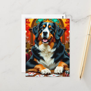 Carte Postale Chien de montagne bernois jouant au Poker