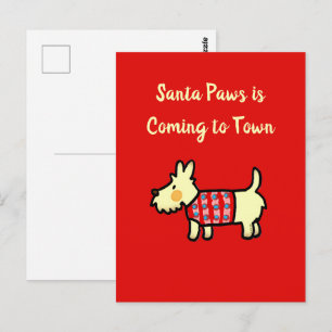 Carte Postale Chien de Noël Santa Paws Puppy Festif