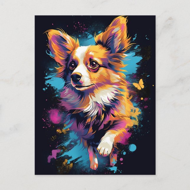 Carte Postale Chien de Papillon coloré (Devant)