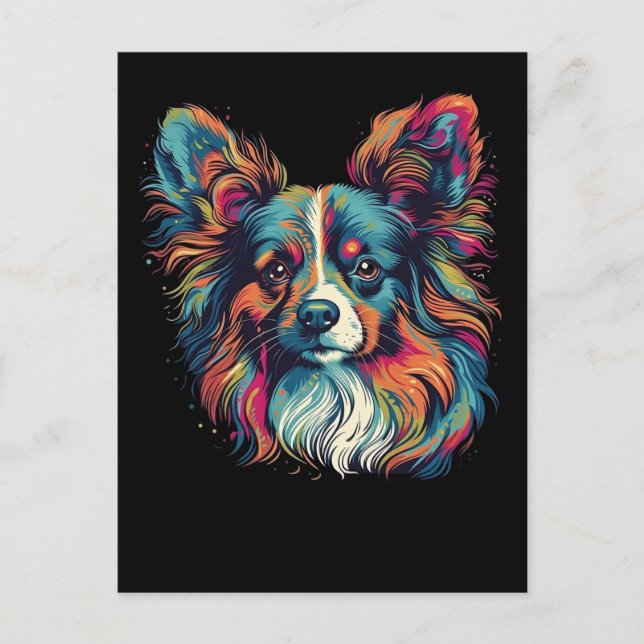 Carte Postale Chien de Papillon coloré (Devant)