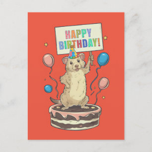 Carte Postale chien de prairie debout sur un gâteau avec un pann