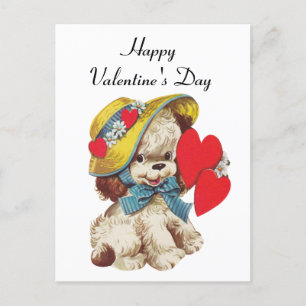Carte Postale Chien de Saint Valentin vintage rétro