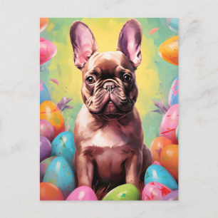 Carte Postale Chien de taureau français heureux Pâques