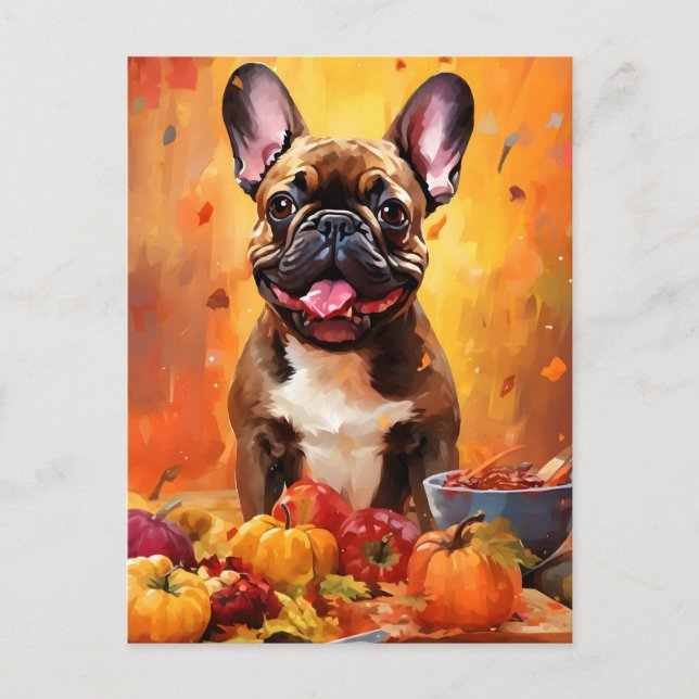 Carte Postale Chien de taureau français Thanksgiving d'automne (Devant)