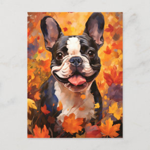 Carte Postale Chien de taureau français Thanksgiving d'automne