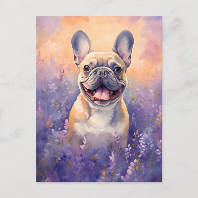 Carte Postale Chien de taureaux français dans le champ Lavender (Devant)