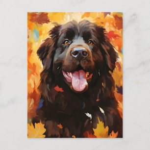 Carte Postale Chien de Terre-Neuve, automne Thanksgiving