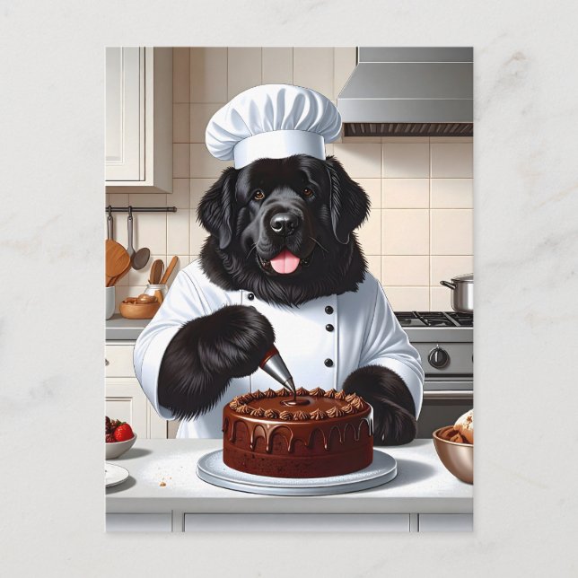 Carte Postale Chien de Terre-Neuve Chef Glaçage Gâteau (Devant)