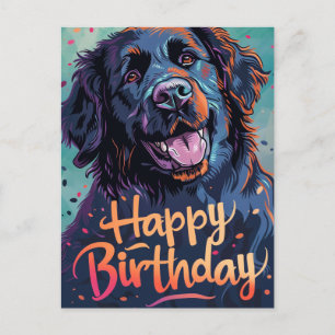 Carte Postale Chien de Terre-Neuve coloré Anniversaire