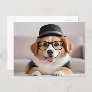 Carte Postale Chien drôle avec lunettes et casquette