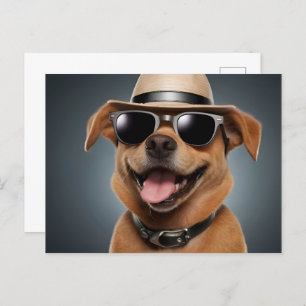 Carte Postale Chien drôle avec lunettes et casquette