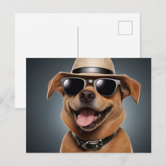 Carte Postale Chien drôle avec lunettes et casquette (Devant / Derrière)