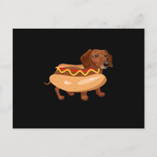 Carte Postale Chien drôle Teckel Hot Dog Restauration rapide