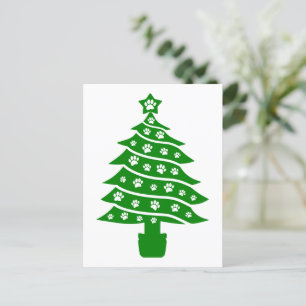 Carte Postale Chien Empreinte de patte Green Christmas Tree